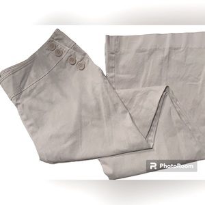 Anne Klein Pants 14 Neutral khaki Stretch Flare Button-Up Coastal Grandma Preppy